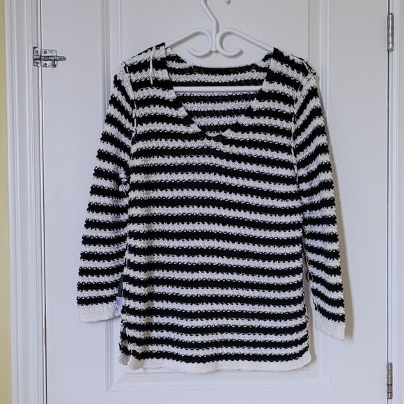 Dana Buchman sweater black and white striped plus size XL pull over v-neck loose - Picture 7 of 13